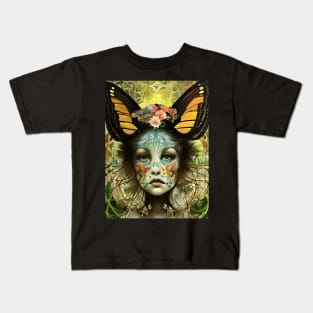 Pretty fantasy art imaginative creative girl flowers and butterflies Kids T-Shirt